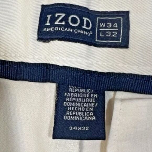 Y2K IZOD 34x32 Beige Chino Pants Flat Front Cotton Classic Straight Fit - Picture 3 of 9